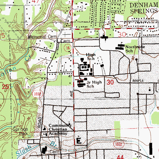 Topographic Map of Denham Springs Freshman High School, LA