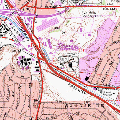 Topographic Map of Hillside Memorial Park, CA