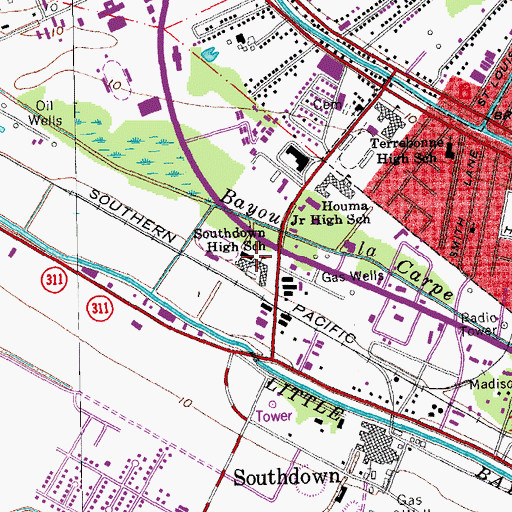 Topographic Map of Southdown Elementary School, LA