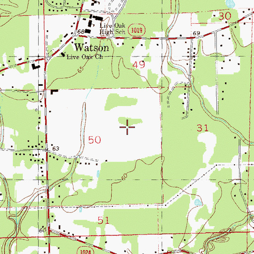 Topographic Map of South Live Oak Elementary School, LA
