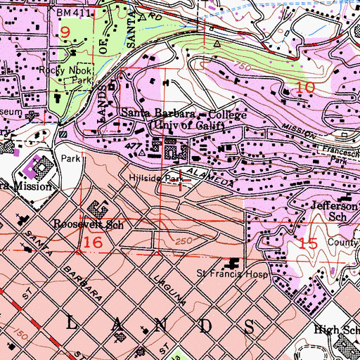 Topographic Map of Hillside Park, CA