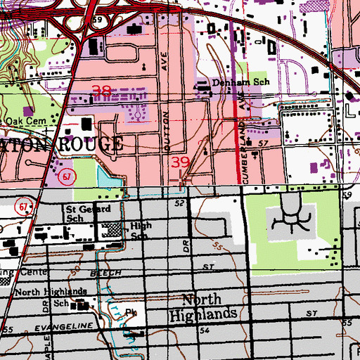 Topographic Map of Baton Rouge Marine Institute Alternative School, LA