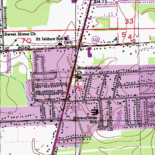 Topographic Map of Brownfields Baptist Academy School, LA