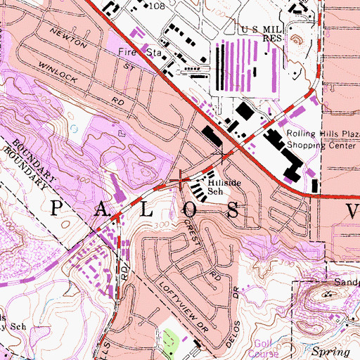 Topographic Map of Hillside Elementary School (historical), CA