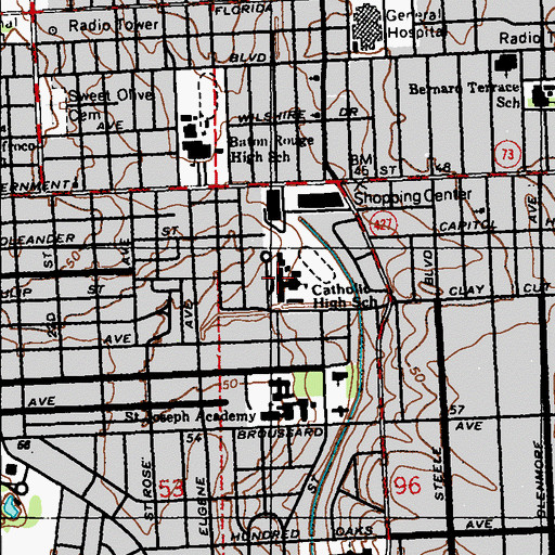 Topographic Map of Catholic High School, LA