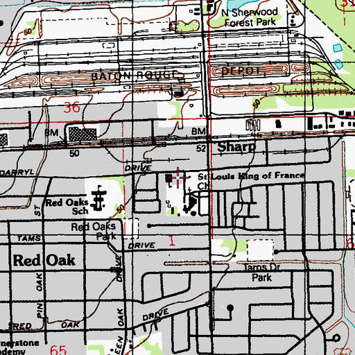 Topographic Map of Saint Louis King of France School, LA