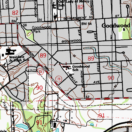 Topographic Map of East Baton Rouge Parish Goodwood Administrative Center, LA