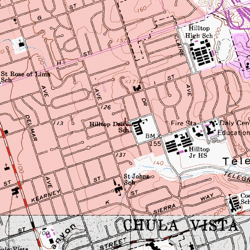Topographic Map of Hilltop Drive Elementary School, CA