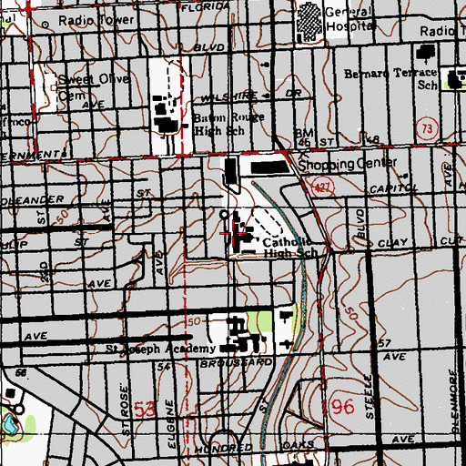 Topographic Map of Catholic High School, LA
