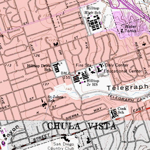 Topographic Map of Hilltop Middle School, CA