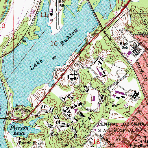 Topographic Map of Central Louisiana State Hospital Special Services District Facility, LA