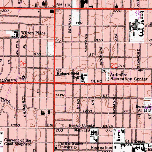 Topographic Map of Hobart Boulevard Elementary School, CA