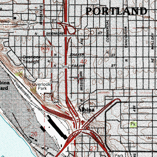 Topographic Map of Albina Youth Opportunity School, OR