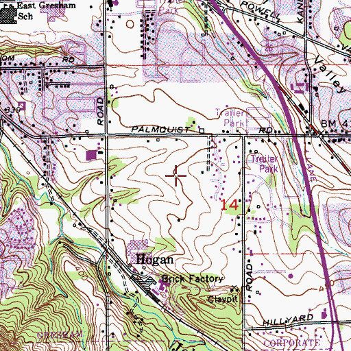 Topographic Map of Hogan Cedars Elementary School, OR