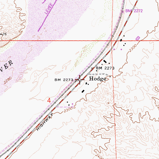 Topographic Map of Hodge, CA