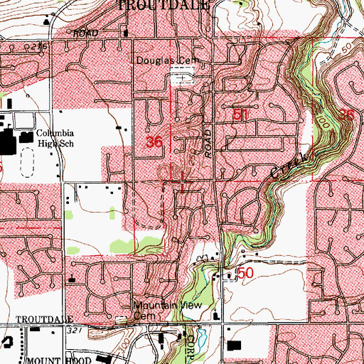 Topographic Map of Reynolds Arthur Academy, OR