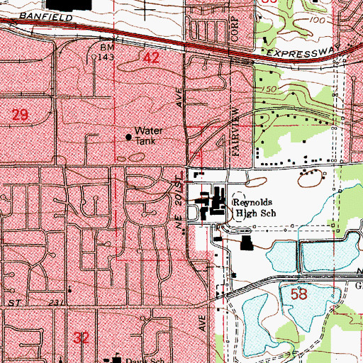 Topographic Map of Reynolds Learning Academy, OR