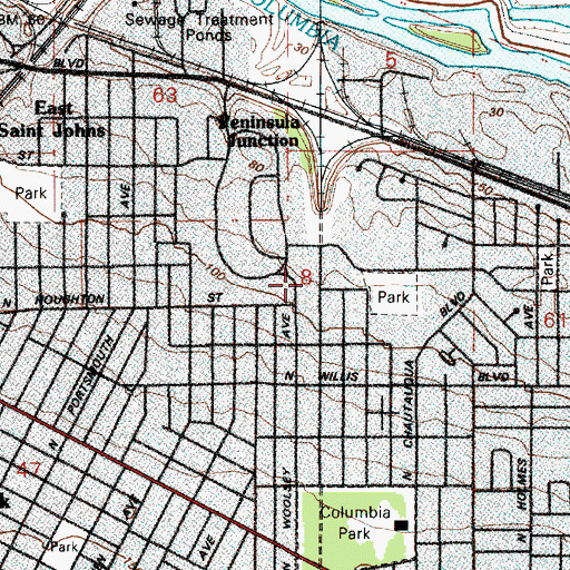 Topographic Map of Rosa Parks Elementary School, OR