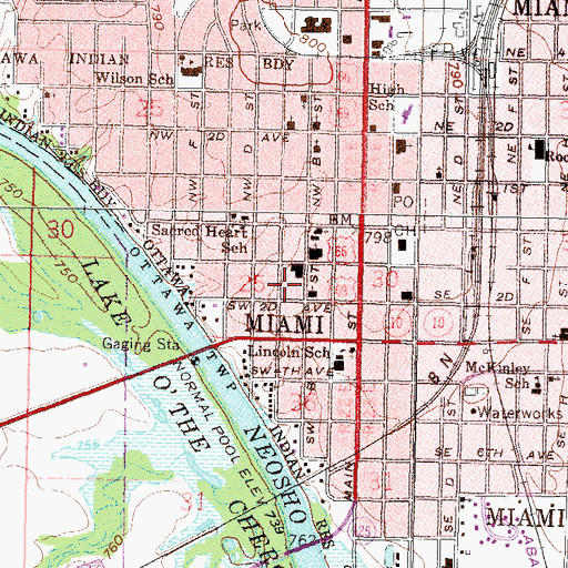 Topographic Map of Integris Miami Hospital, OK