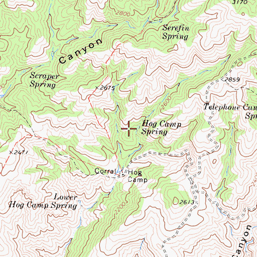 Topographic Map of Hog Camp Spring, CA