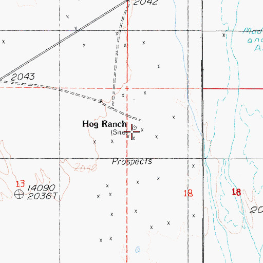 Topographic Map of Hog Ranch, CA