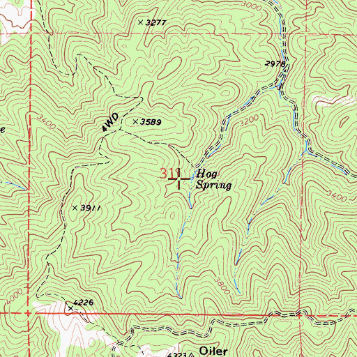 Topographic Map of Hog Spring, CA