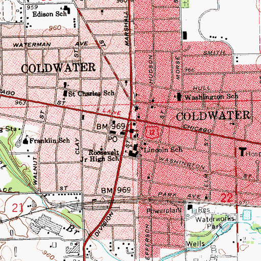 Topographic Map of Branch District Library, MI