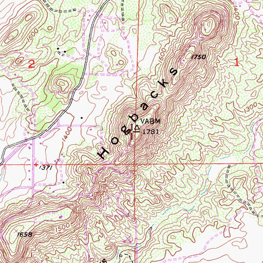 Topographic Map of Hogbacks, CA