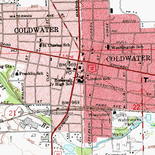 Topographic Map of Coldwater Police Department, MI
