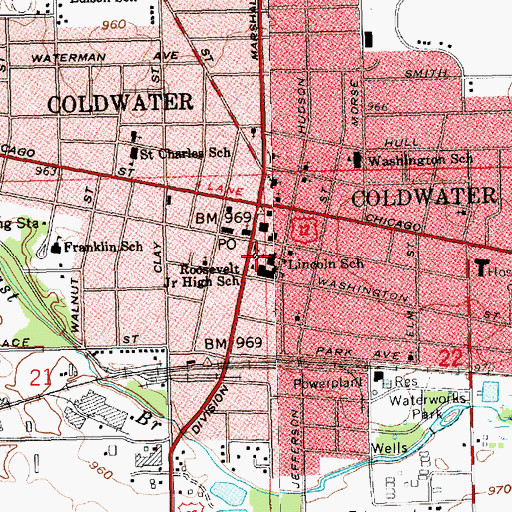 Topographic Map of Coldwater Fire Department, MI