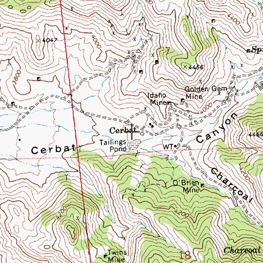Topographic Map of Cerbat, AZ