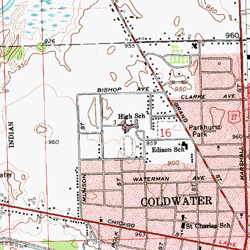 Topographic Map of Coldwater High School, MI