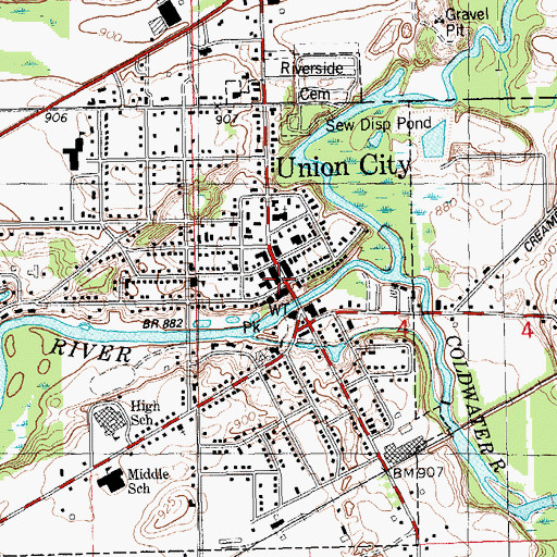 Topographic Map of Union Township Library, MI