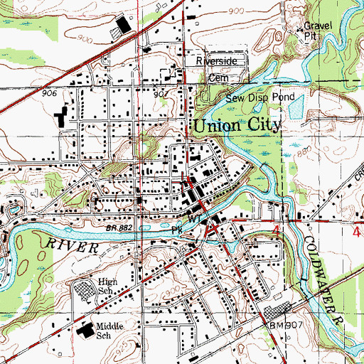 Topographic Map of Union City Post Office, MI