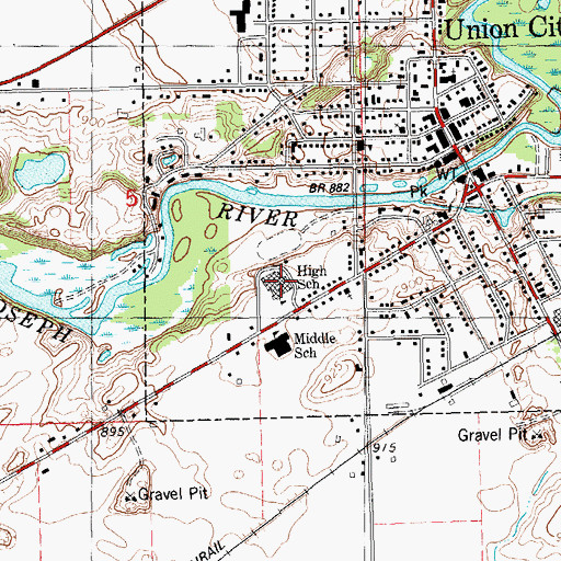 Topographic Map of Union City Senior High School, MI