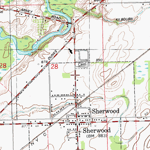 Topographic Map of Sherwood Township Hall, MI