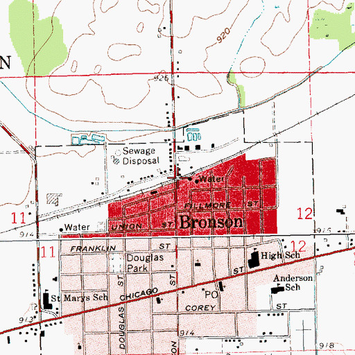 Topographic Map of Bronson Station, MI