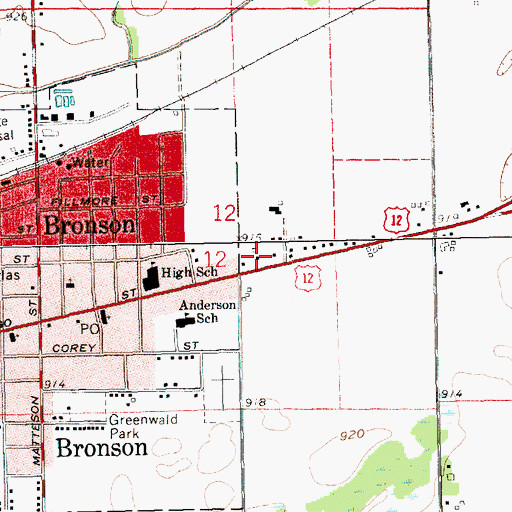 Topographic Map of Bronson Family Health Center, MI