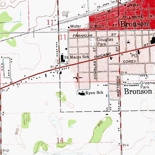 Topographic Map of Church of Christ at Bronson, MI