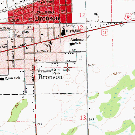Topographic Map of Bronson Junior Senior High School, MI