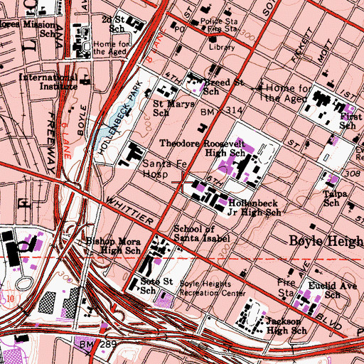 Topographic Map of Hollenbeck Middle School, CA