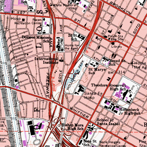 Topographic Map of Hollenbeck Park, CA