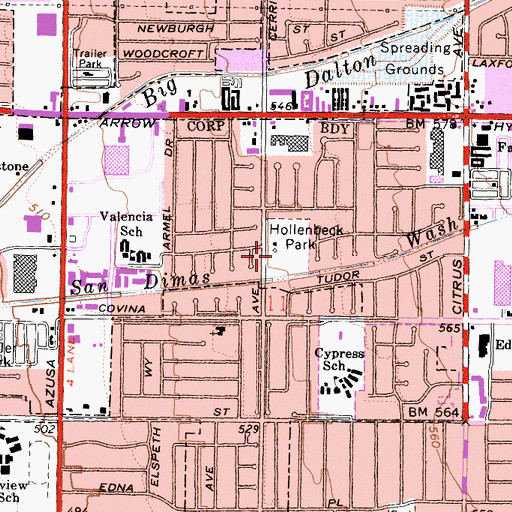 Topographic Map of Hollenbeck Park, CA
