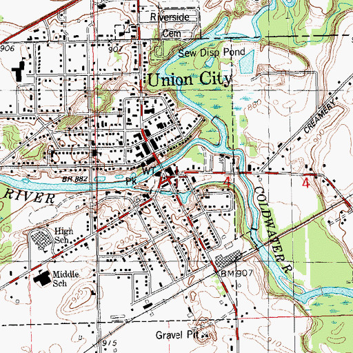 Topographic Map of Union City Furnace Historical Marker, MI