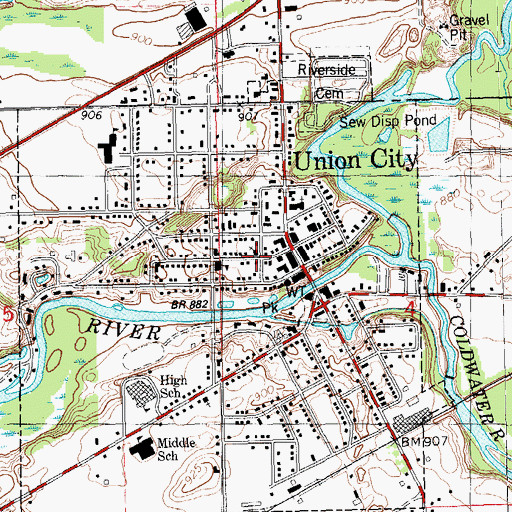 Topographic Map of Union City Methodist Episcopal Church Historical Marker, MI