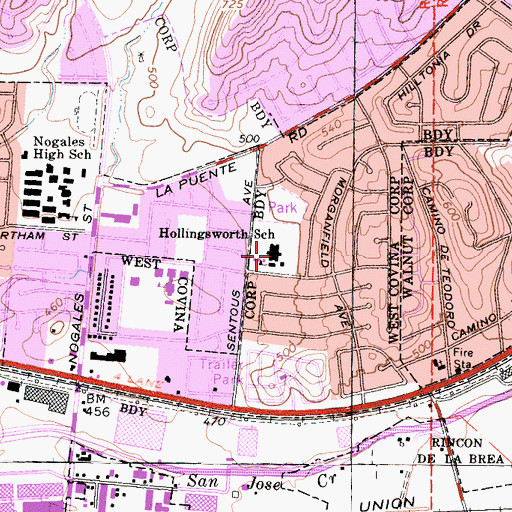 Topographic Map of Hollingsworth Elementary School, CA