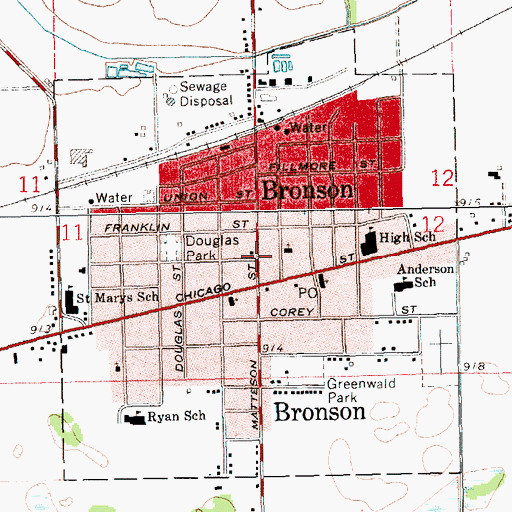 Topographic Map of Bronson Public Library Historical Marker, MI