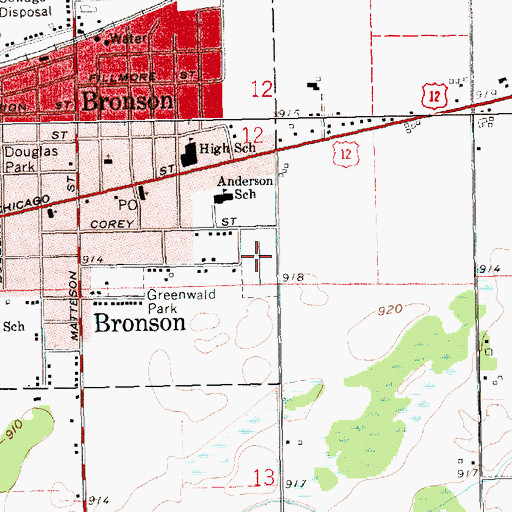 Topographic Map of Bronson Cemetery, MI