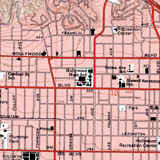 Topographic Map of Hollywood Senior High School, CA