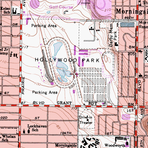 Topographic Map of Hollywood Park, CA
